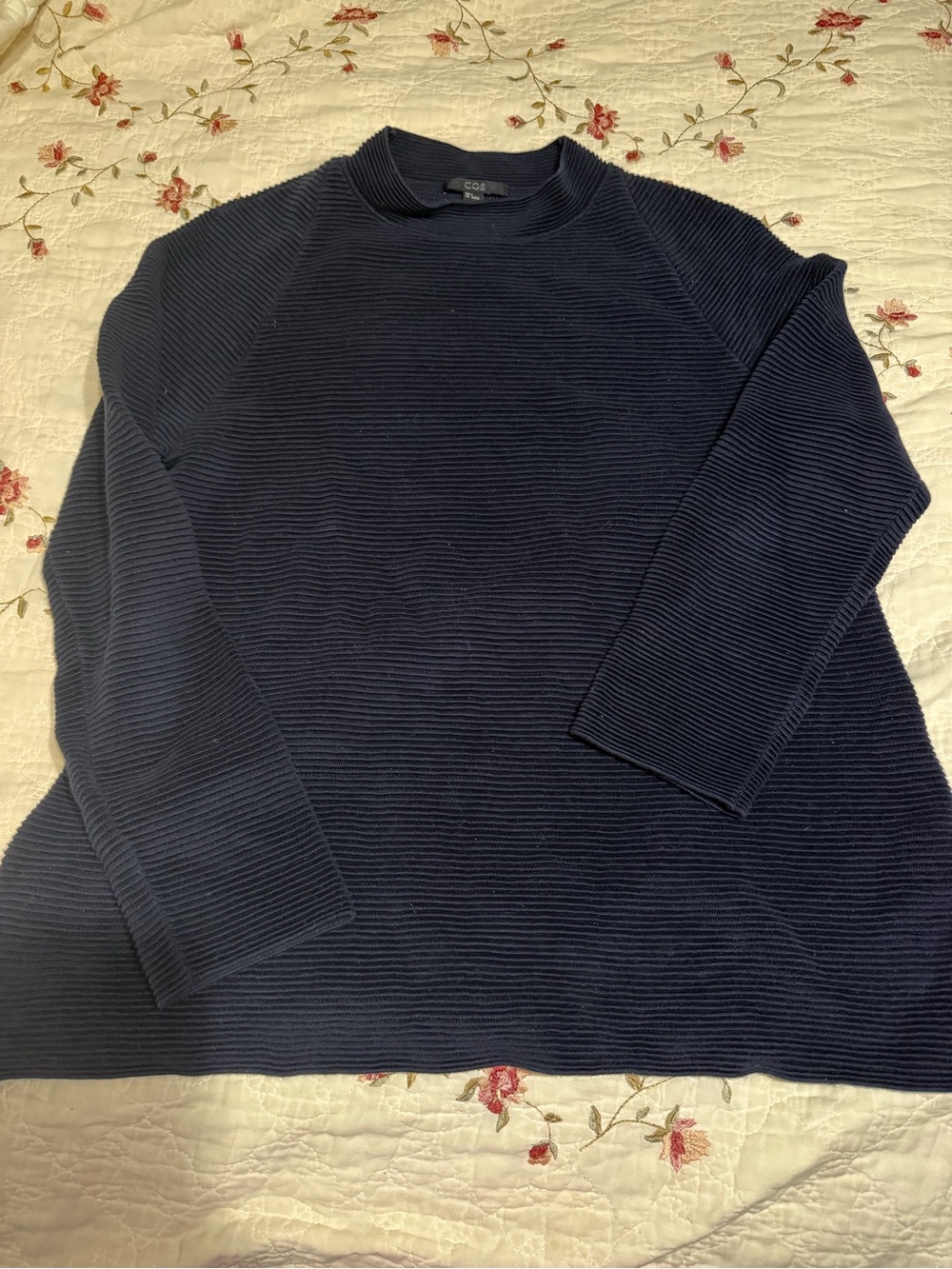 COS women’s Navy Textured Crewneck top